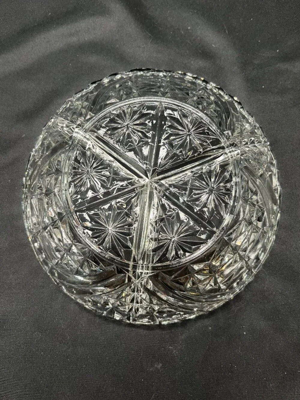 Vtg Anchor Hocking Clear Pressed Glass Divided Dish in “Stars and Bars